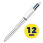BIC Shine Bolígrafo 4 Colores Cuerpo Blanco/Plateado (Set de 12)